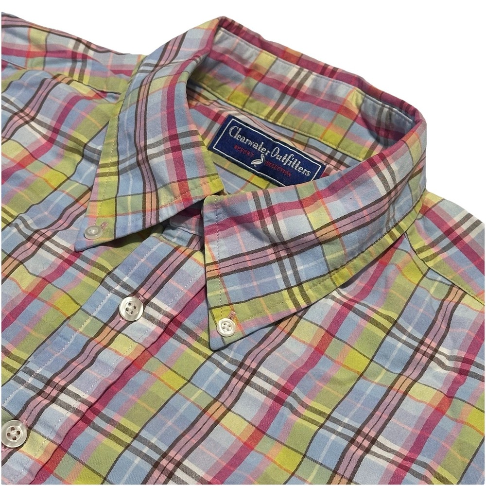 ClearWater Outfitters Resort Mens Pink Yellow Plaid Shirt Long Sleeve Button‎ XL